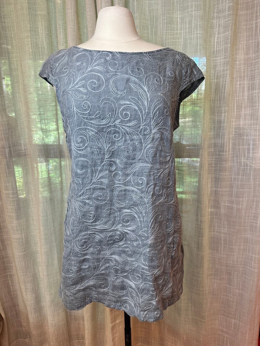 Lina Tomei 100% Linen Gray/blue Mixed Media Tunic Dress